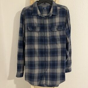George Flannel Men's Blue Grey Plaid Shirt Size 3XLT Outdoor Camping Travel